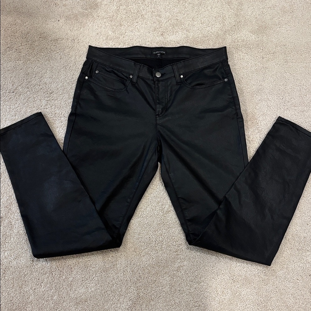 Eileen Fisher black faux leather jeans NWOT
